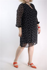 שמלת שיפון ציפורים בשחור- M-L